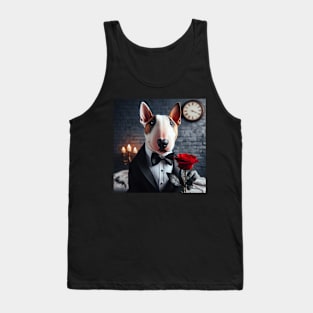 Bull terrier dog in formal tuxedo with rose and candlelight Tank Top